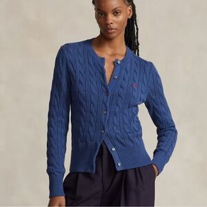 Ralph Lauren Blue Cable Knit Cardigan Sweater | size medoum